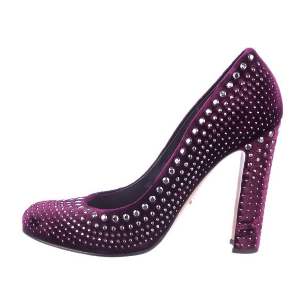 Prada Purple Velvet Studded Heels Pumps Women's Size 37 7 6.5